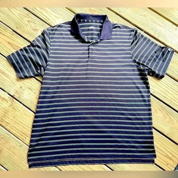 Men's Under Armor Golf Pro Navy & Green Stripe Polo Shirt Short Sleeve Sz XL PGA - Picture 2 of 10